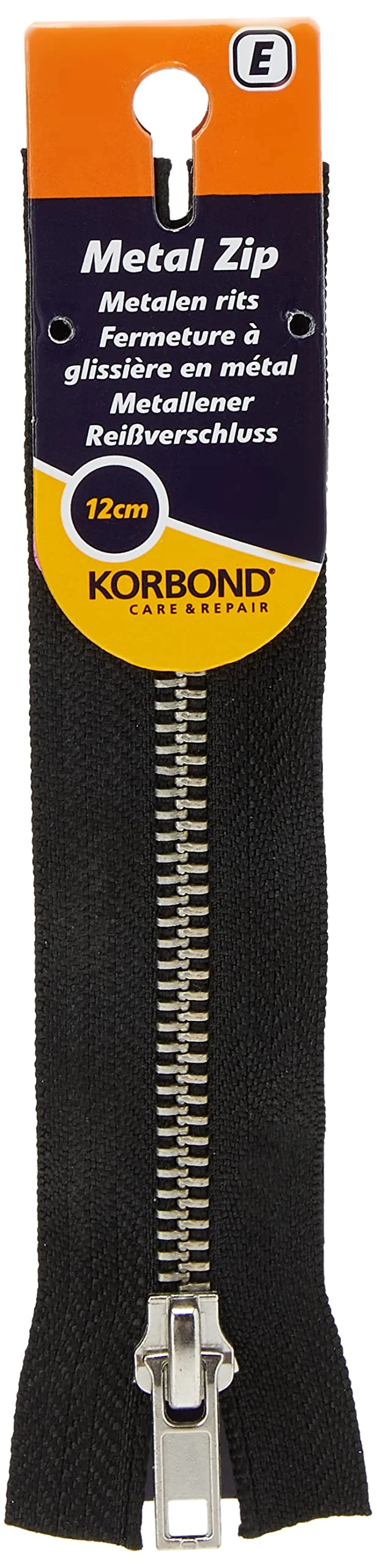 KORBOND 12cm Black Metal Zip – Closed Ended Zip – 12cm/4.7inches – Ideal for Sewing, Tailoring, Crafting Cushions or Garments