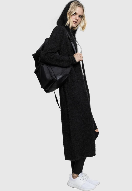 Urban Classics Women's Ladies Hooded Feather Cardigan Sweater, Black, X-Small