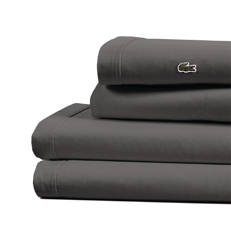 Lacoste 100% Cotton Percale 4-Piece Sheet Set – Cool, Crisp, Matte, and Durable, Oeko-Tex Certified – Solid, Dark Gray, California King