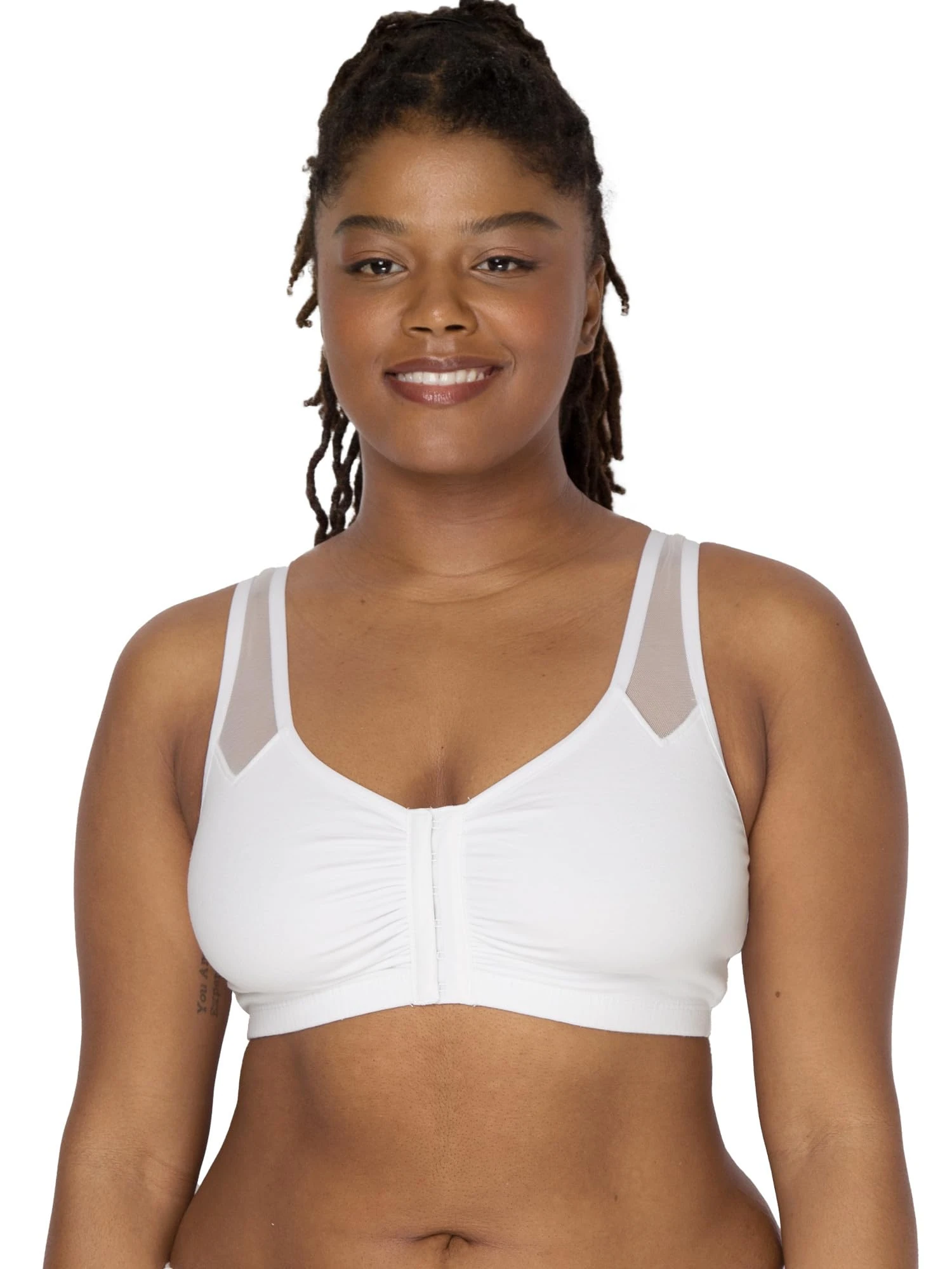 Fruit of the Loom Women's Comfort Front Close Sport Bra with Mesh Straps, White