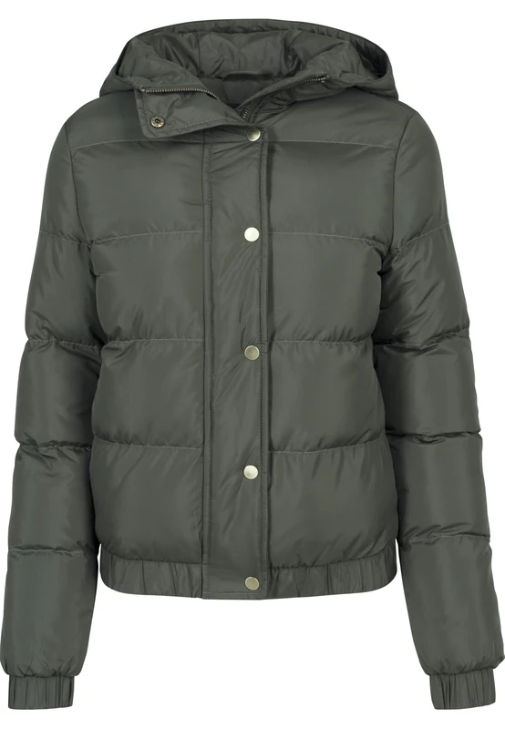 Urban Classics Women's Ladies Hooded Puffer Jacket, Green (Dark Olive 551), L