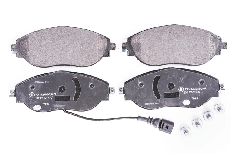 HELLA 8DB 355 021-971 Brake pad set - with integrated wear warning contact - T2488 - for e.g. AUDI / CUPRA / SEAT / SKODA / VOLKSWAGEN