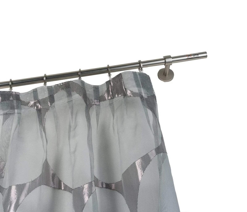 InCasa Curtain Pole: 20 mm, Length 280 cm, with Tappo Chic Satin Steel-Complete, Stainless, Grey