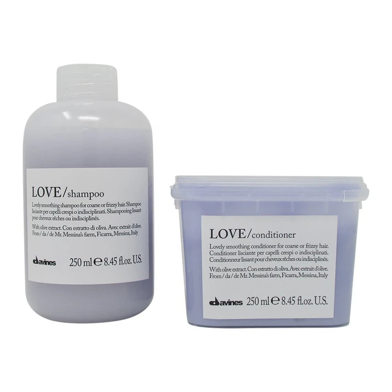 Davines Bundle: 2 Items - Love Smoothing Shampoo & Conditioner, 250ml Each, Smoothening, All Hair Types, Unscented