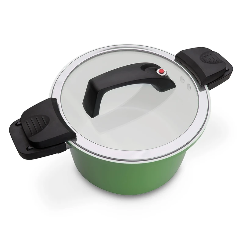 GSW ceramica energy-saving pot - high-quality cooking pot with lid, ideal for energy-saving cooking, ceramic non-stick coating - green, aluminium, 24 cm, 6 litres
