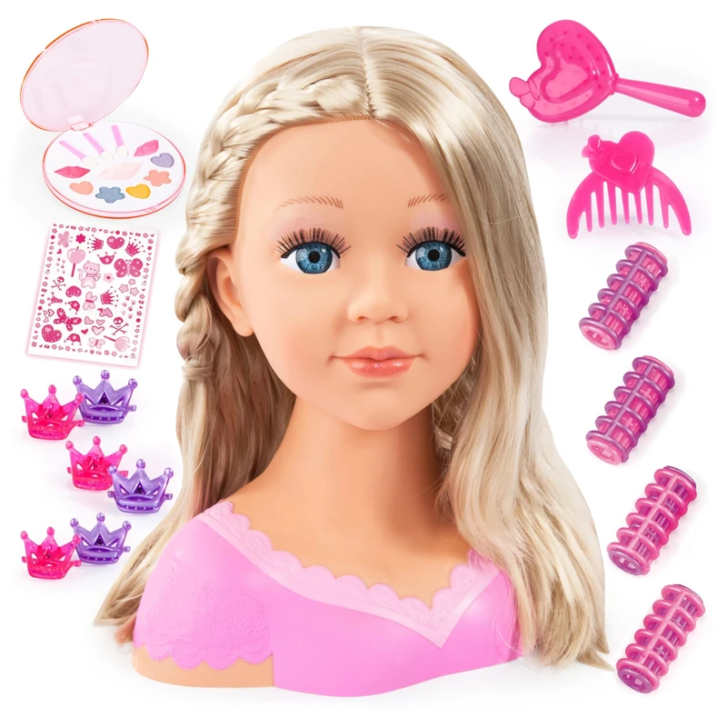 Bayer Charlene Super Model 27cm Doll Head for Hair Styling & Accessories - Styling Head with Brush, Comb, Clips & Curlers - Kids Hairdressing Play Set with Cosmetic Palette & Stickers (Ages 3+)