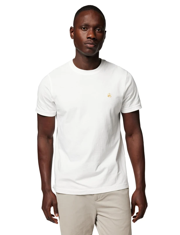 Brooks Brothers Men's Supima Cotton Short Sleeve Crewneck Logo T-Shirt, White, XXL