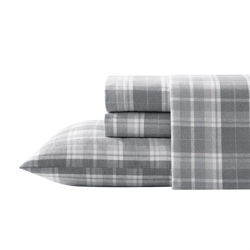 Laura Ashley Cotton Flannel Bedding Set, Mulholland Plaid Grey, Twin - Image 1