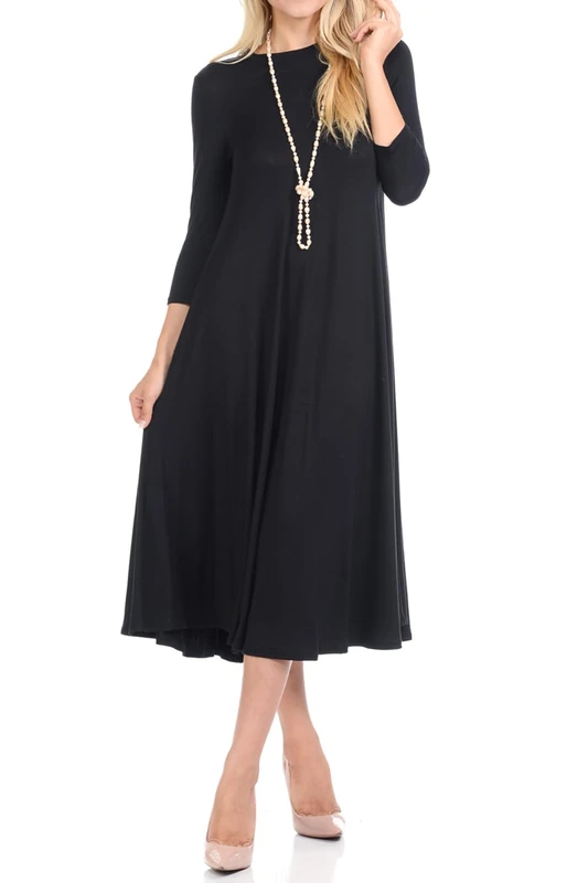 iconic luxe Women's A-Line Swing Trapeze Midi Dress - Black -