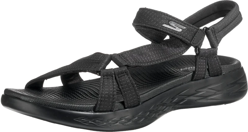 Skechers Womens On-the-go 600 Brilliancy Ankle Strap Sandals, Black Textile Trim, 4 UK