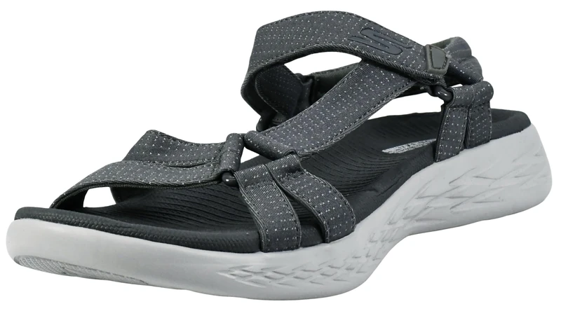 Skechers Womens On-the-go 600 Brilliancy Ankle Strap Sandals, Charcoal Textile Trim, 4 UK