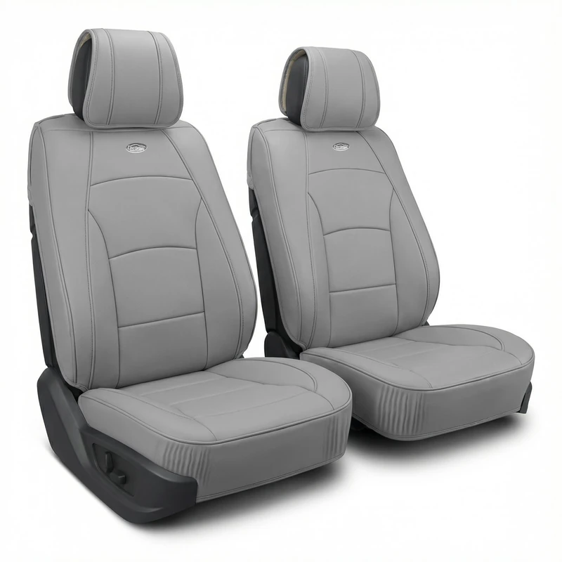 FH GROUP Car Seat Covers Front Set Faux Leather Seat Cushions - Car Seat Covers for Low Back Seat, Universal Fit, Automotive Seat Covers, Airbag Compatible Car Seat Cover for SUV, Sedan Solid Gray - Image 1