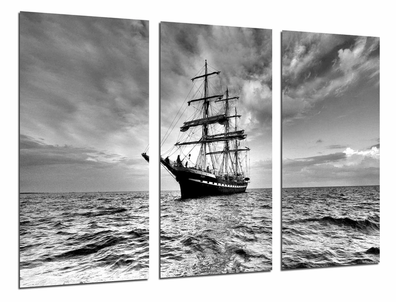 Multi Wood Printings Art Print Box Framed Picture Wall Hanging - Sail Boat on The Sea, Boat, (Total Size: 38,2" x 24,4"), Framed and Ready to Hang - ref. 26709 - Image 1