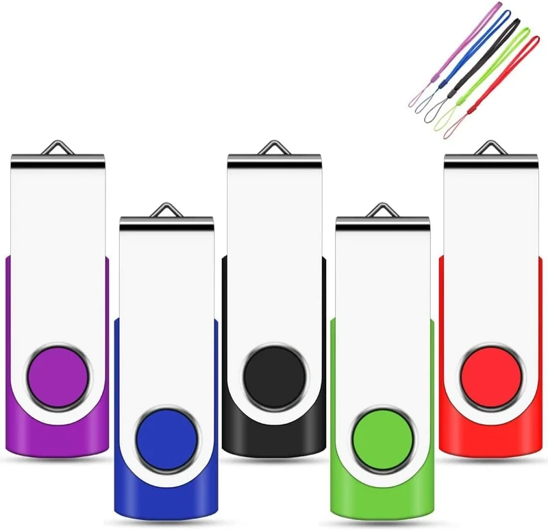 EASTBULL 1GB USB Stick 5 Pack, Memory Sticks USB 2.0 Metal Flash Drive Swivel Design Fold Storage with 5 Color Lanyards