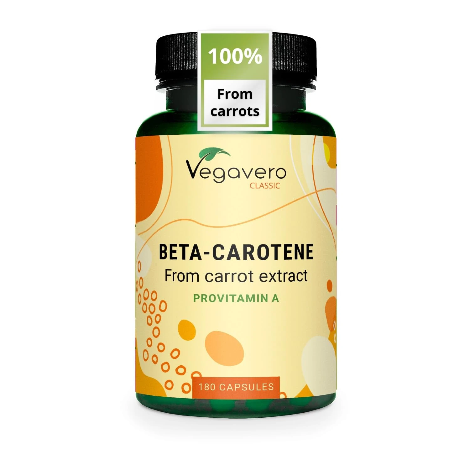 Vegavero Beta Carotene | 180 Capsules | Tan Accelerator | 100% Natural Source of Vitamin A | NO Additives, Lab-Tested | Vegan