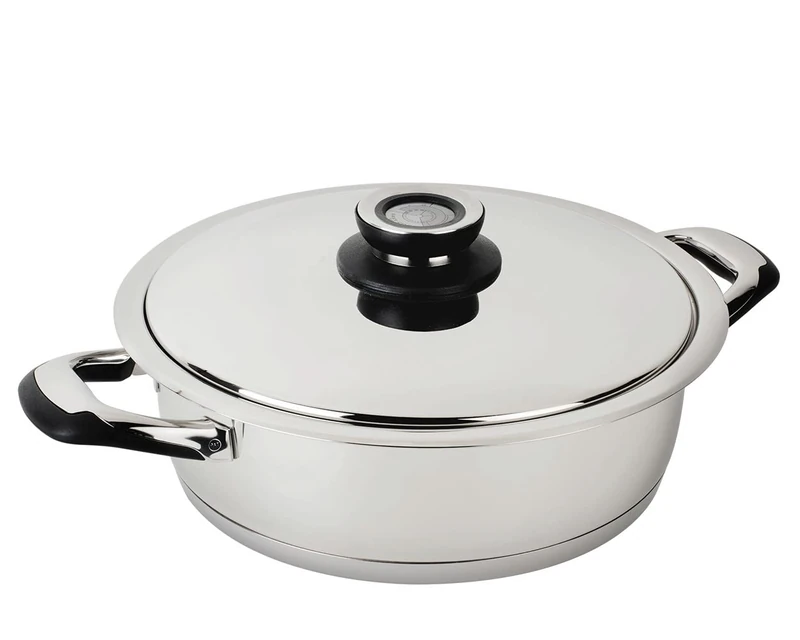 Ecovitam 2004-28 Sauté Pan 18/10 Stainless Steel + Bakelite (Handles and Thermometer), Chrome-Plated 28 cm