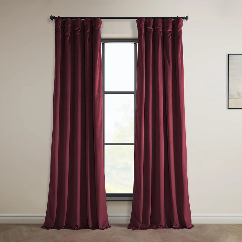 HPD Half Price Drapes Heritage Plush Velvet 84 Inches Long Darkening Curtains for Bedroom & Living Room 50W x 84L, (1 Panel), Dark Merlot, 50" W x 84" L (Pack of 1)