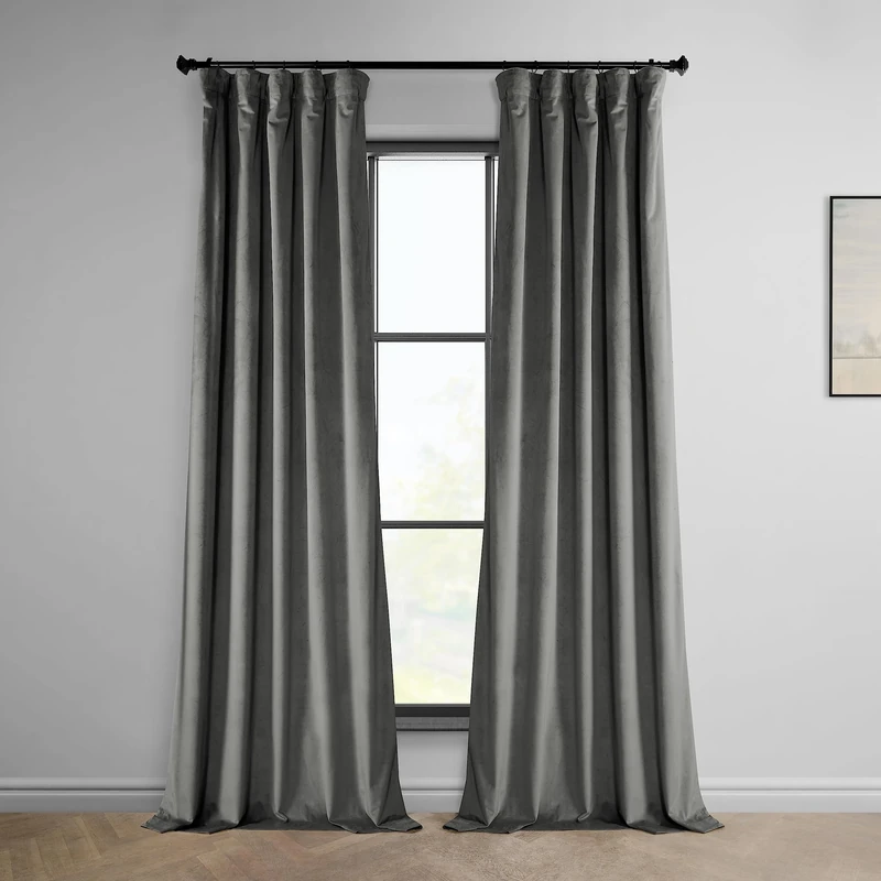 HPD Half Price Drapes Heritage Plush Velvet Curtain, Destiny Grey, 50 X 96