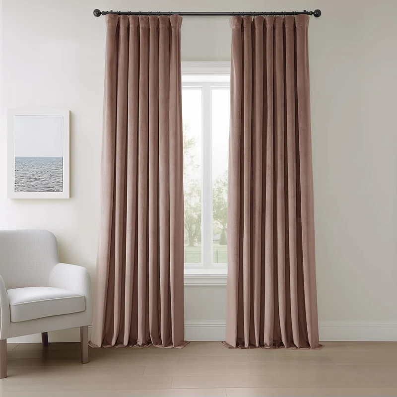 HPD Half Price Drapes Heritage Plush Velvet Curtains 96 Inches Long Room Darkening Curtains for Bedroom & Living Room 50W x 96L, (1 Panel), Wild Rose