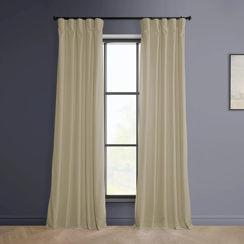 HPD Half Price Drapes Heritage Plush Velvet Curtains 84 Inches Long Room Darkening Curtains for Bedroom & Living Room 50W x 84L, (1 Panel), Light Beige