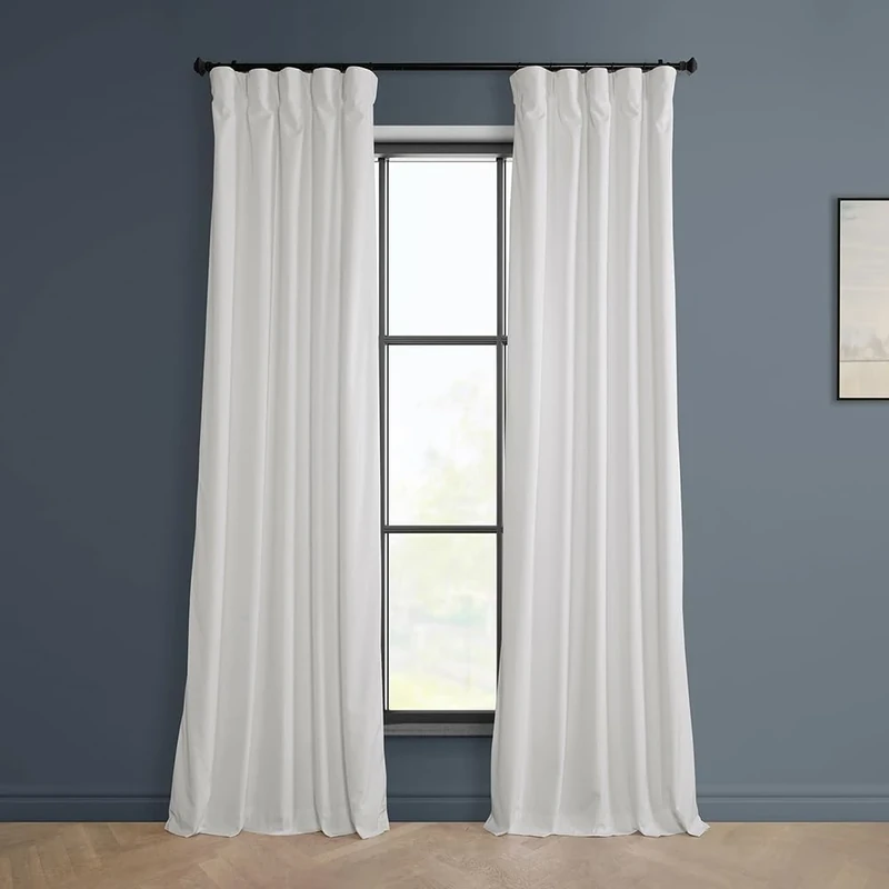 HPD Half Price Drapes Heritage Plush Velvet Curtains 84 Inches Long Room Darkening Curtains for Bedroom & Living Room 50W x 84L, (1 Panel), Pillow White - Image 1