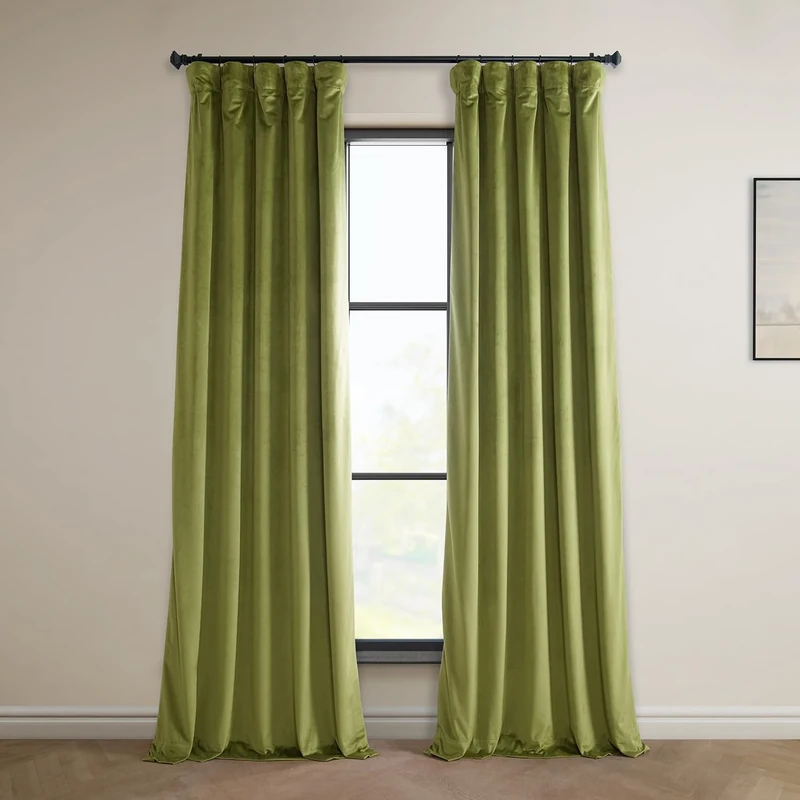 HPD Half Price Drapes Heritage Plush Velvet Curtains 84 Inches Long Room Darkening Curtains for Bedroom & Living Room 50W x 84L, (1 Panel), Retro Green