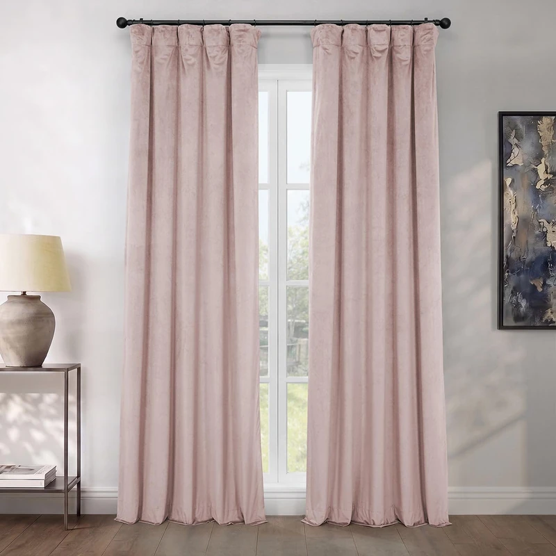 HPD Heritage Velvet Curtains 50"W x 120"L - Room Darkening Ballet Pink
