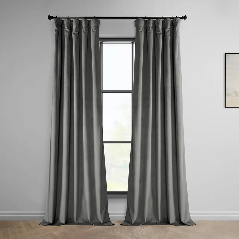 HPD Half Price Drapes Heritage Plush Velvet Curtains 108 Inches Long Room Darkening Curtains for Bedroom & Living Room 50W x 108L, (1 Panel), Destiny Grey