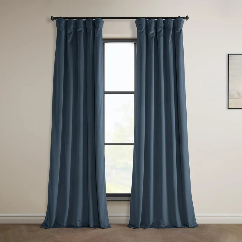 HPD Half Price Drapes Heritage Plush Velvet Curtains 108 Inches Long Room Darkening Curtains for Bedroom & Living Room 50W x 108L, (1 Panel), London Blue