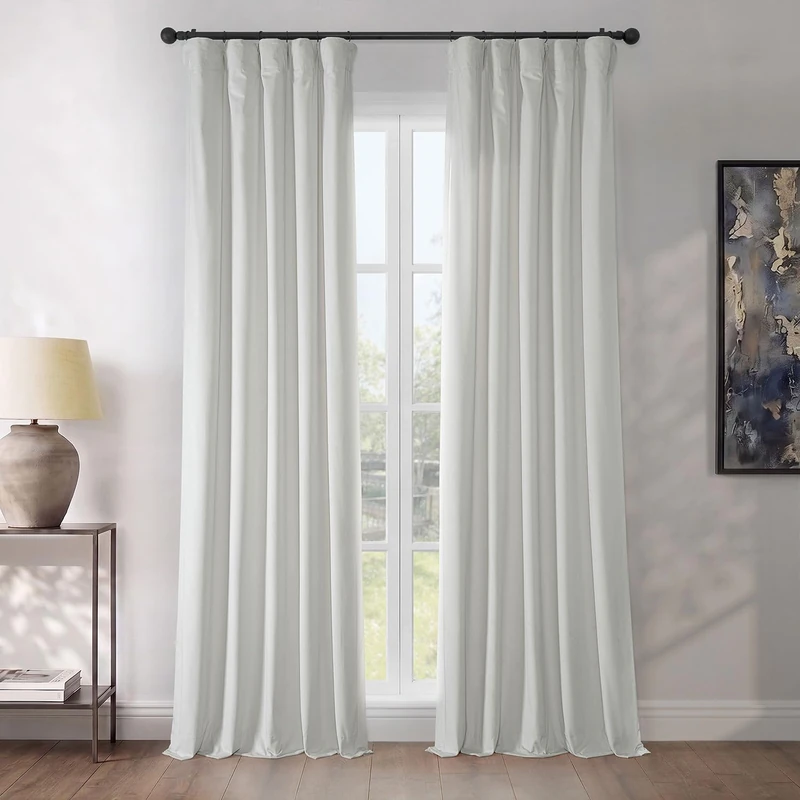 HPD Half Price Drapes Heritage Plush Velvet Curtain (1 Panel), Polyester Blend, Pillow White, 50" W x 120" L (Pack of 1)