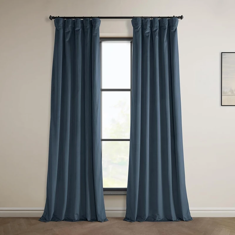 HPD Half Price Drapes Heritage Plush Velvet 96 Inches Long Darkening Curtains for Bedroom & Living Room 50W x 96L, (1 Panel), London Blue, 50" W x 96" L (Pack of 1)