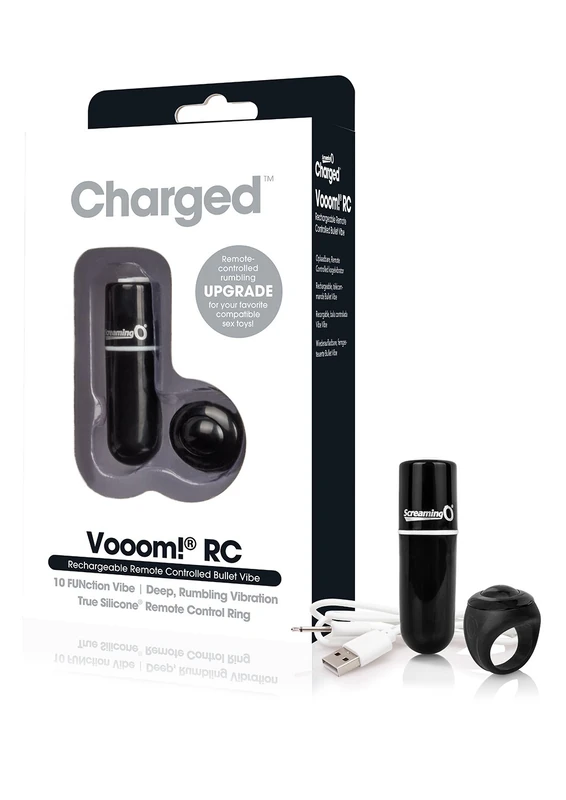 Screaming O Black Charged Vooom USB Rechargeable Remote Control 10 Function Waterproof Bullet Vibe 98 g