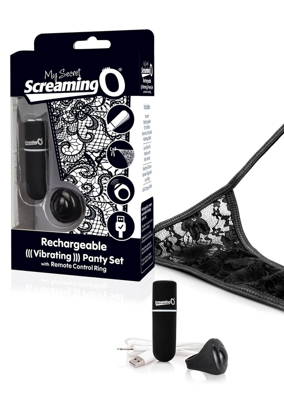 Screaming O My Secret Rechargeable Remote Control Vibrating Pants, Ring and Bullet Set, Black