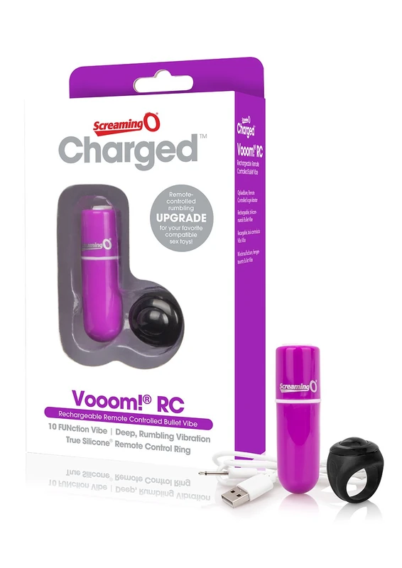 Screaming O Purple Charged Vooom USB Rechargeable Remote Control 10 Function Waterproof Bullet Vibe 98 g