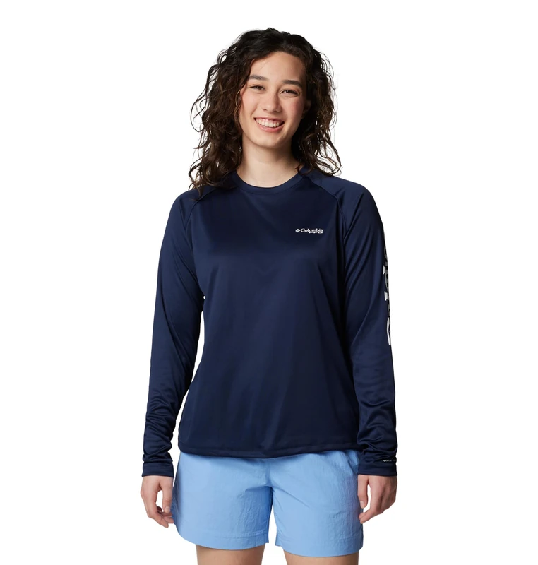 Columbia Women’s PFG Tidal Tee™ II Long Sleeve - Plus Size, Collegiate Navy, White Logo, 3X - Image 1
