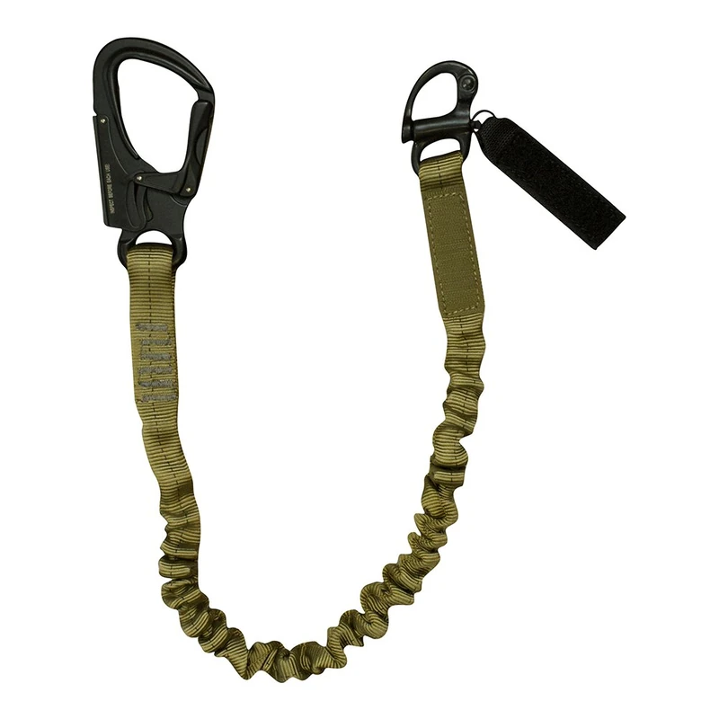 Fusion Tactical 6ft 72"x1" Internal Elastic Bungee Military Police Personal Retention Helo Lanyard with Snap Hook Shackle 23kN Coyote Brown
