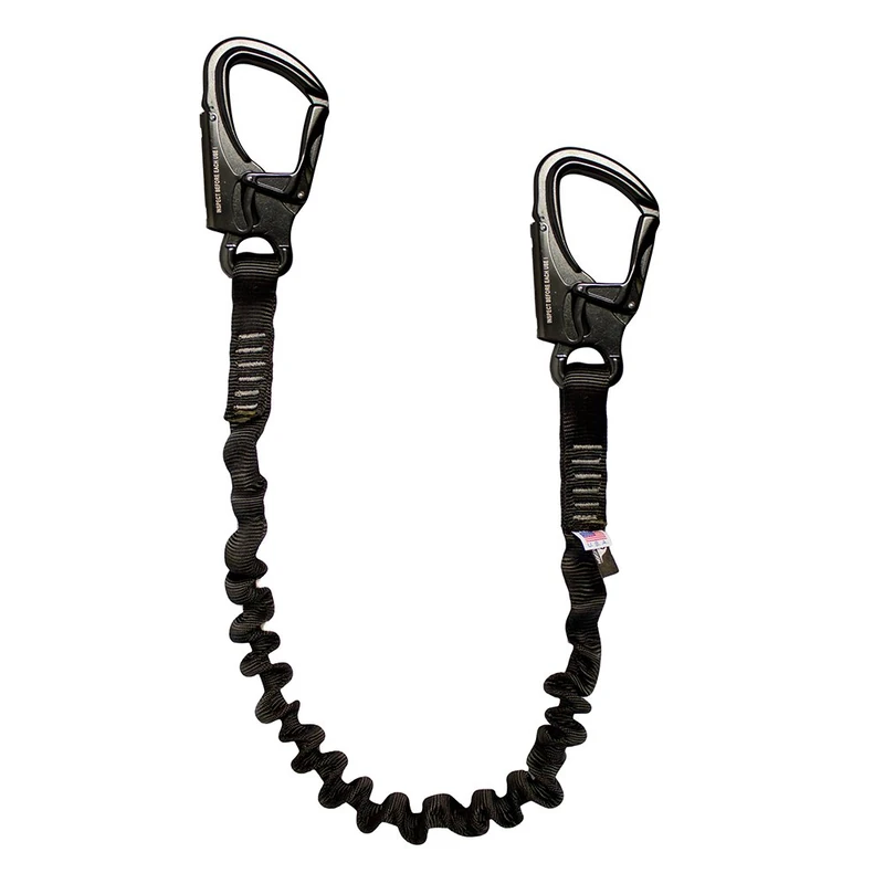 Fusion Tactical 4ft 48"x1" Internal Elastic Bungee Military Police Personal Retention Helo Lanyard with Dual Locking Snap Hook 23kN Black - Image 1