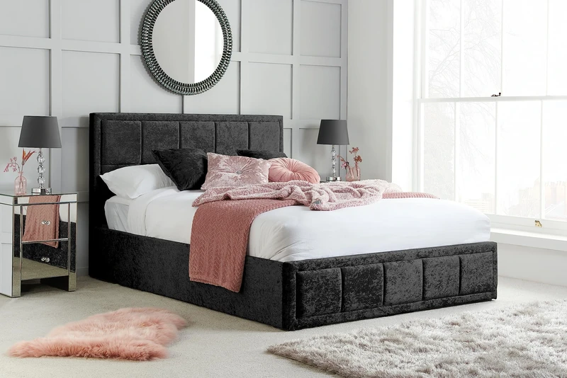 Birlea Hannover Ottoman Storage Bed Crushed Velvet - Black, Double