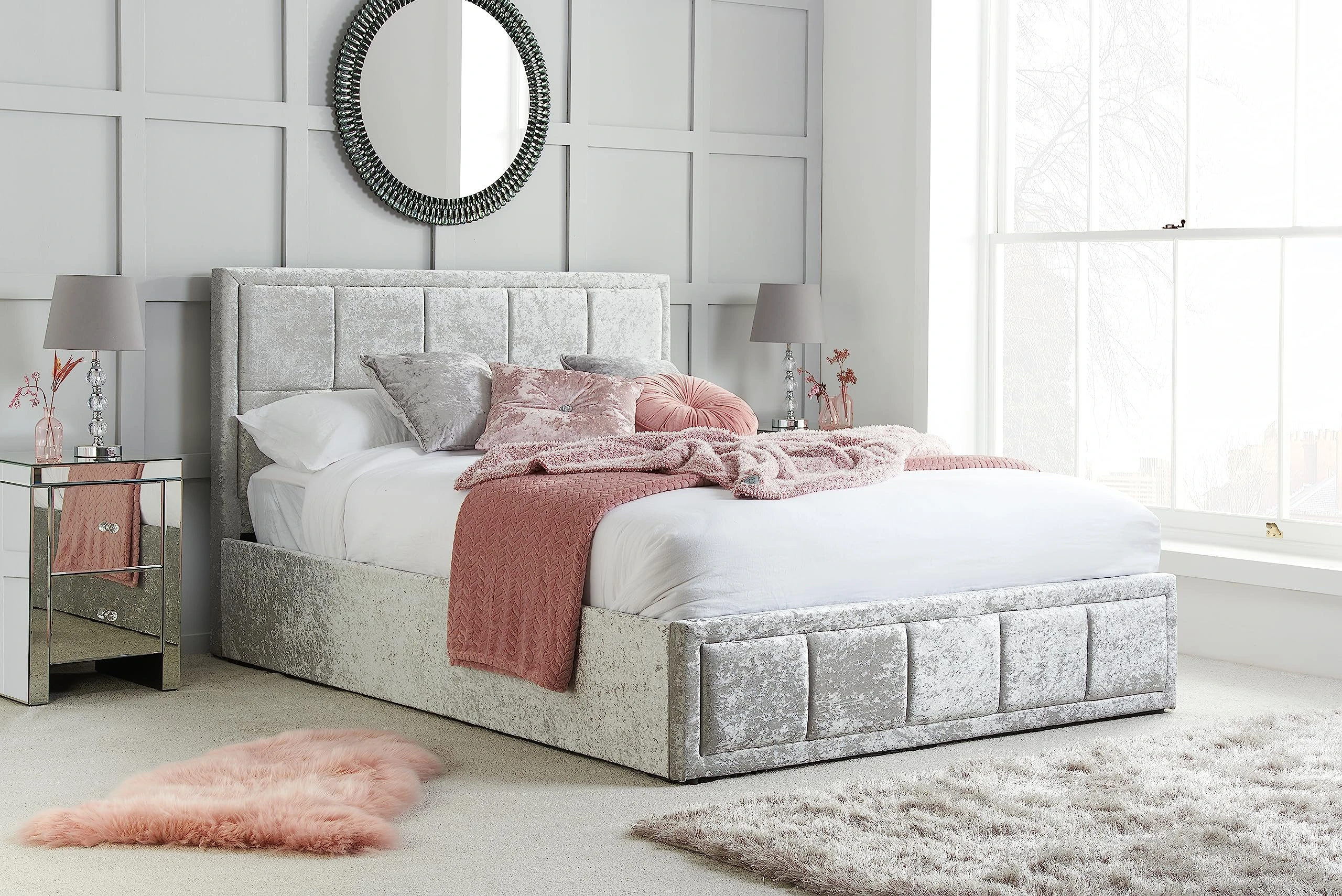 Birlea Crushed Velvet Hannover Ottoman Bed, Steel, King