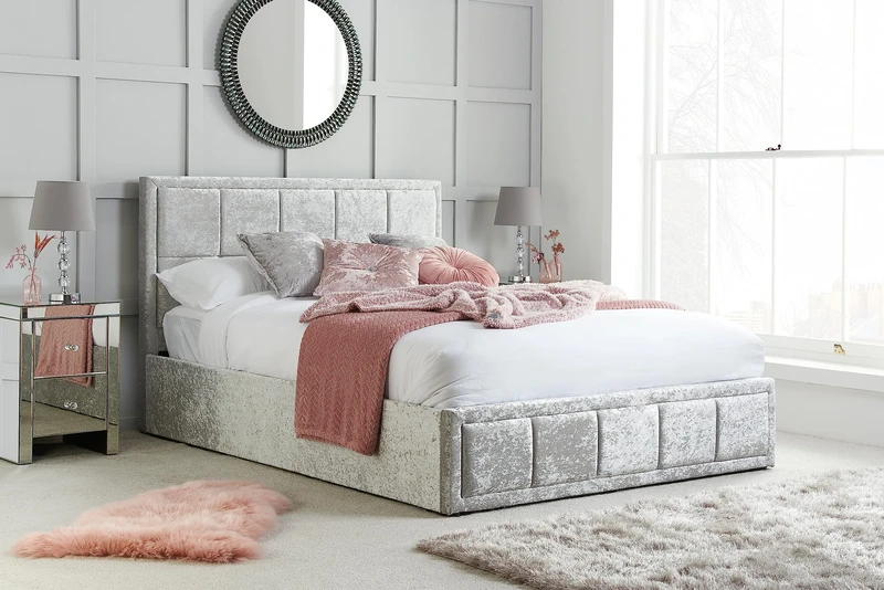 Birlea Hannover Ottoman Storage Bed Crushed Velvet - Steel, Double