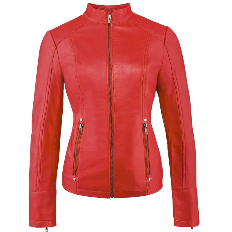 RT01 Fashion ladies leather jacket, Red, Size: 2XL