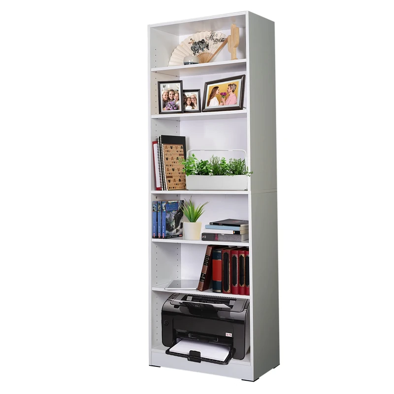 Absolute Deal Tall Narrow Bookcase Storage Unit With Adjustable Shelving Furniture For Living Room Home Office, White, 60 x 29 x 180 cm