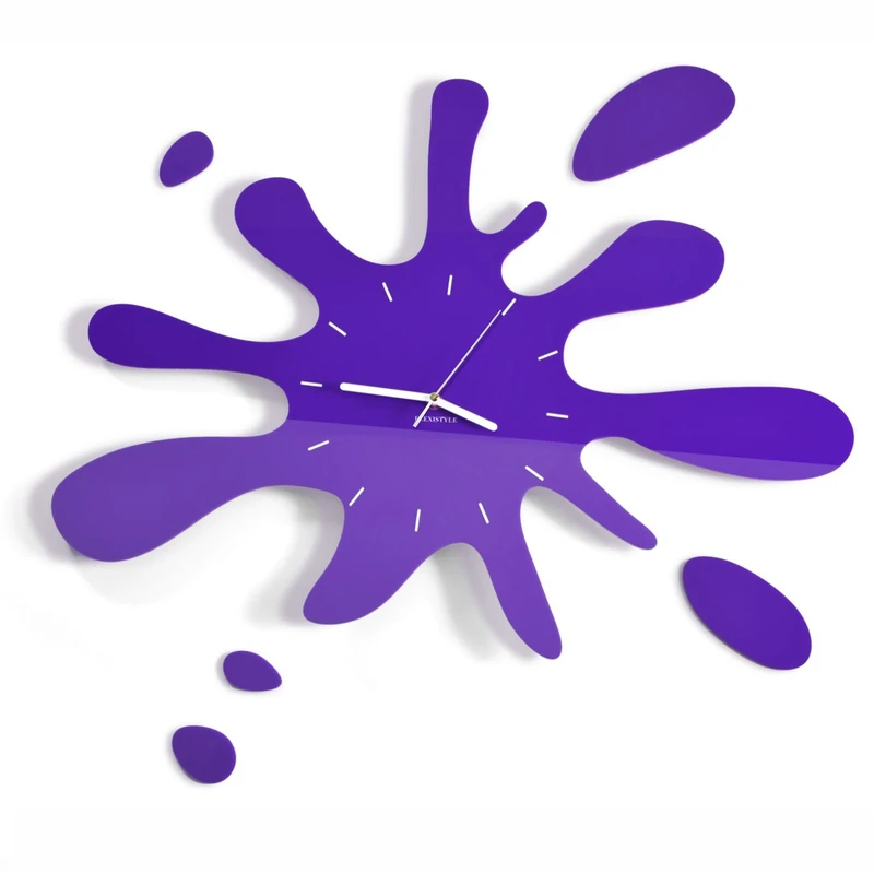 FLEXISTYLE Modern wall clock funky SPLASH, for children, living room, bedroom, non ticking (violet (blueberry))