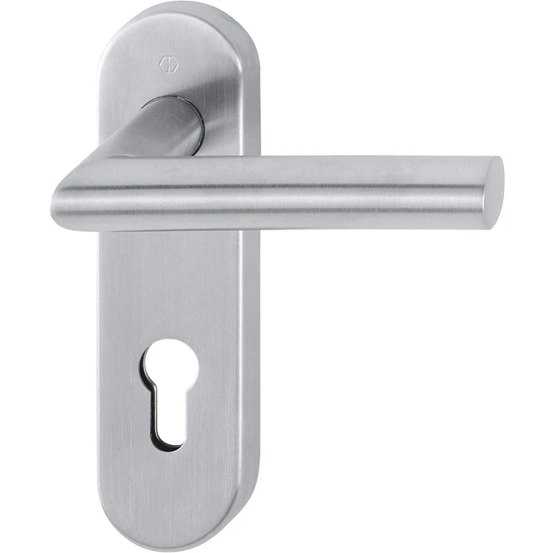 HOPPE 10722509, matt Stainless Steel fire Protection Handle Set Amsterdam on Short Plate PZ