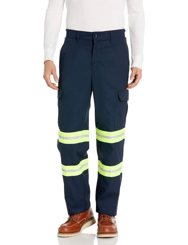 Red Kap Men's Enhanced Visibility Industrial Cargo Pant, Navy Fluorescent Yellow Trim, 34W x 32L - Image 1