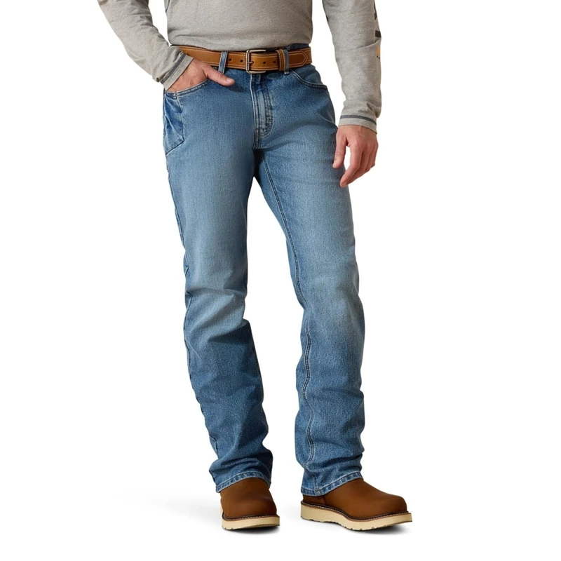ARIAT Men's Rebar M4 Durastretch Boot Cut Jeans, Blue Haze, 31W x 32L