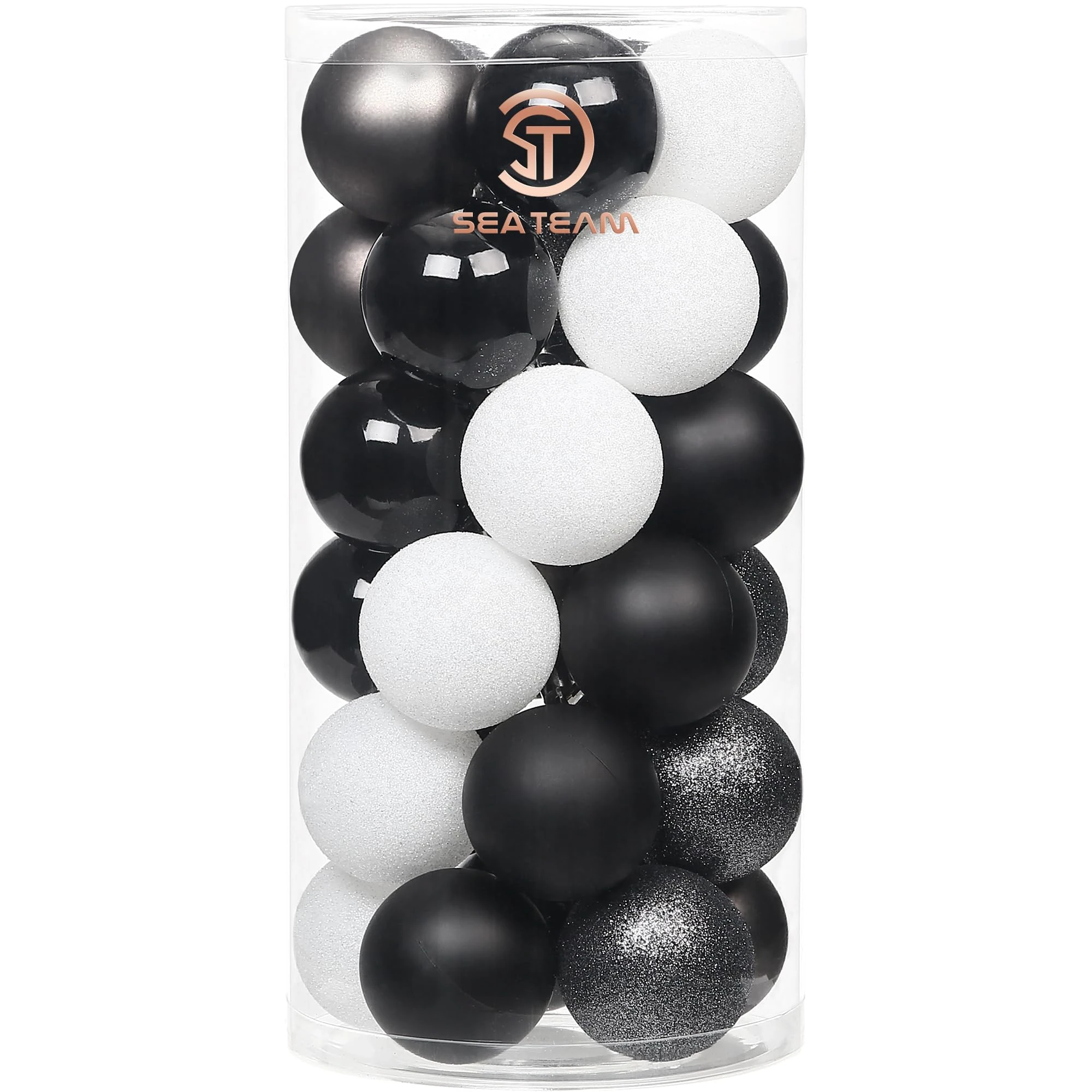 Sea Team 60mm/2.36" Delicate Contrast Color Theme Painting & Glittering Christmas Tree Pendants Decorative Hanging Christmas Baubles Balls Ornaments Set - 30 Pieces (Black & White)