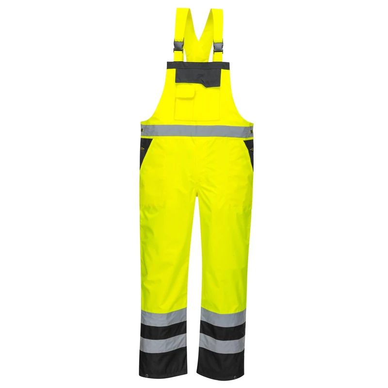Portwest S488 Men's Waterproof Hi Vis Breathable Contrast Rain Bib and Brace Yellow/Black, X-Large
