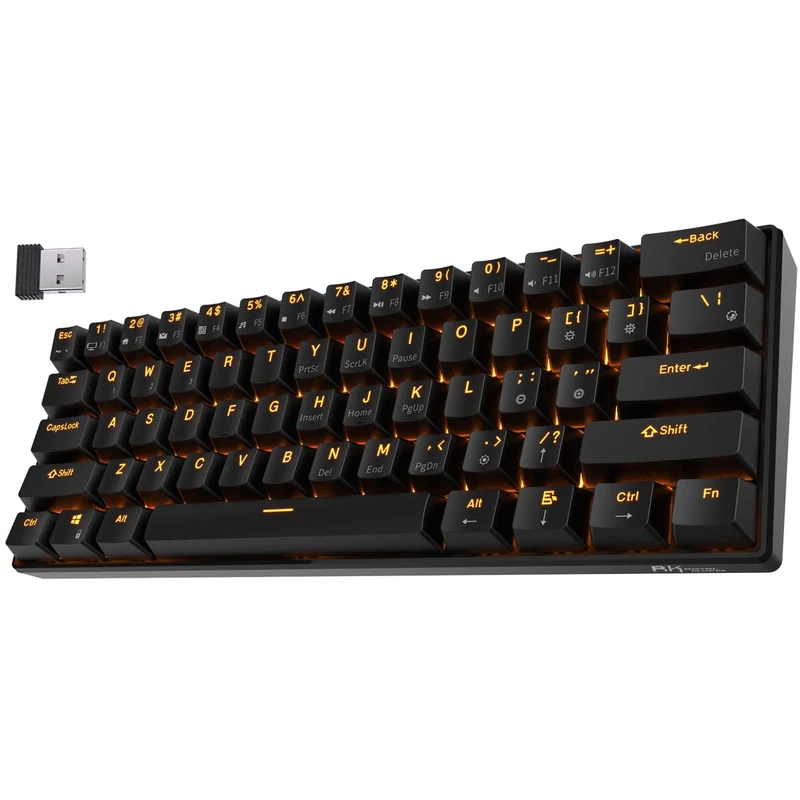 RK ROYAL KLUDGE RK61 Wireless 60% Triple Mode BT5.0/2.4G/USB-C Wired Mechanical Gaming Keyboard, Compact 61 Keys Bluetooth Mechanical Keyboard with Software (Hot Swappable Blue Switch, Black)