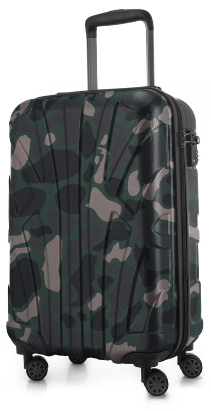 Suitline Hand Luggage, Cabin Trolley, Hardshell Suitcase, 100% ABS, 55 cm, 34 liters, Camouflage